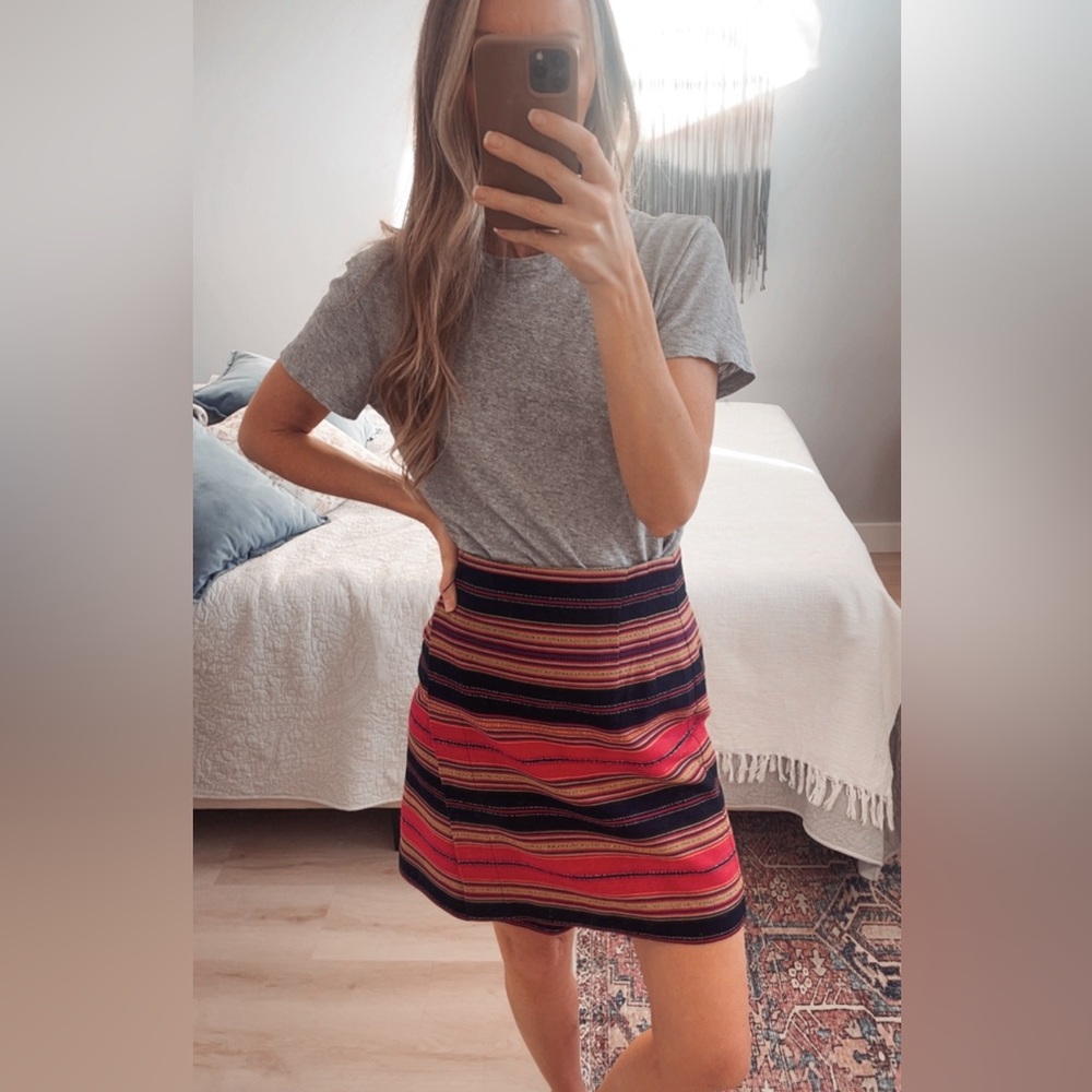 Vintage Multicolored Striped Cotton Wrap Skirt - Southwestern Boho Style